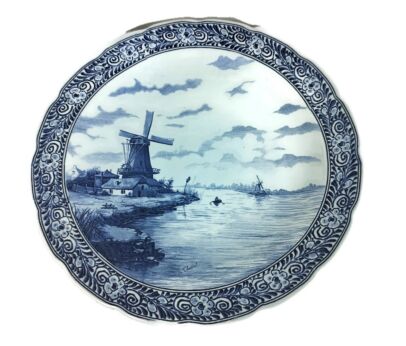 Boch Delft Blue Hand Painted Wall Charger Plate Blue White Royal SPhinx Maastricht Petrus Regout Seaside