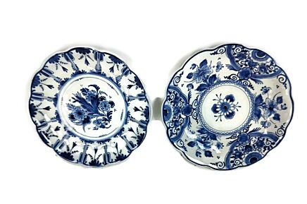 Vintage Charger Plates Royal Delft Blue White de Porceleyne Fles Hand Painted small couple