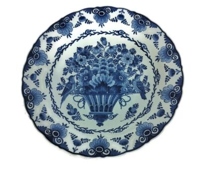 Vintage Charger Plate Royal Delft Blue White de Porceleyne Fles Hand Painted flower basket 