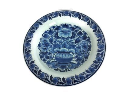 Vintage Charger Plate Royal Delft Blue White de Porceleyne Fles Hand Painted flowers Planter