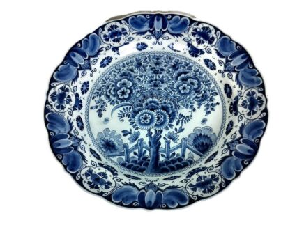 Vintage Charger Plate Royal Delft Blue White de Porceleyne Fles Hand Painted Tree