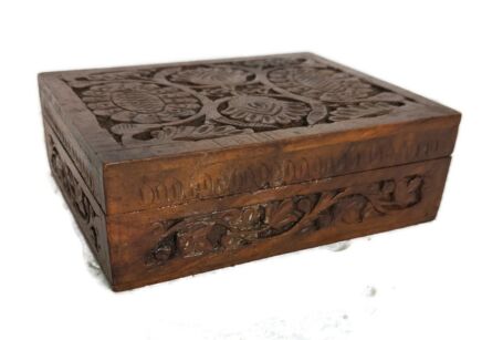 Vintage Carved Wood Jewelry Trinket Tobacco Box Ornate Decorative