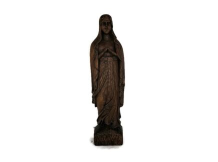 Vintage Statue Figurine Hand Carved Wood Virgin Mary Madonna Signed Van den Abeele 