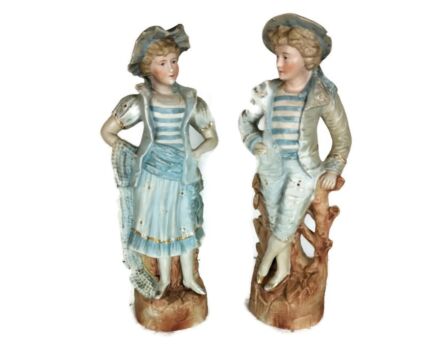 Couple Art Deco Figurines Statues Porcelain Lovely Pair 