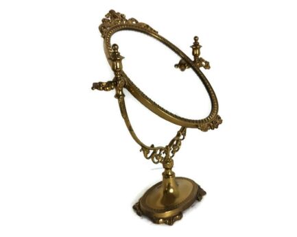 Rococo Ornate Brass Standing Adjustable Swivel Make up Vanity Mirror Vintage