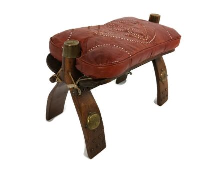 Vintage Bedouin Camel Saddle Hide Footstool Ottoman Rare Wonderful Red Leather 