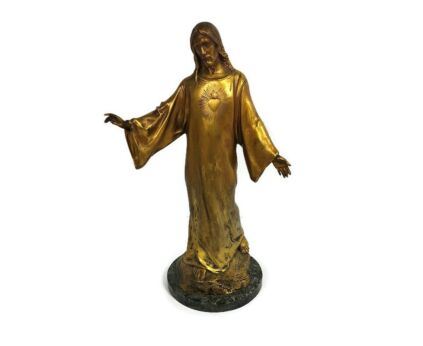 Statue bronze The Blessing Of Christ Sacred Heart Paul Casq Bronze on Marble 