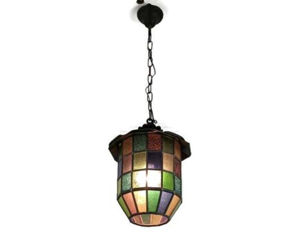 Antique Pendant Chandelier Fixture Leaded glass lantern different colors beautiful 1 light