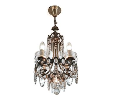 Brass Chandelier Ornate Vintage with Crystal Prisms Wedding chandelier Hollywood regency 