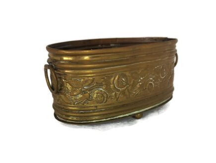 MIni Oval Ornate Brass Indoor Planter Cachepot Centerpiece Vintage 