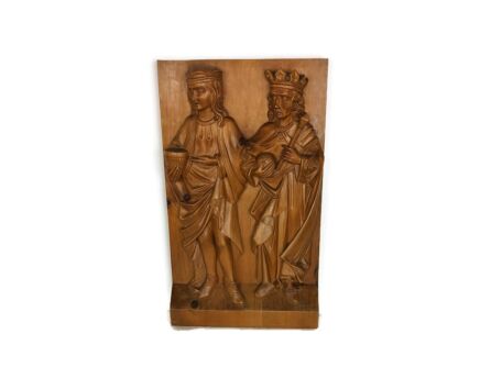 Vintage Hand Carved wooden Panel Plaque Bas High Relief Queen King Beautiful