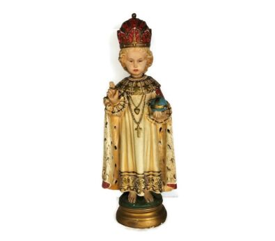 XL Statue Infant of Prague Infant Jesus Santo Nino Plaster hand Painted Chapel Antique