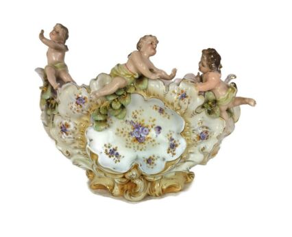 Stunning Porcelain Figurine Centerpiece Planter Putti Cherub marked germany 