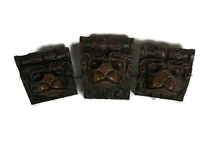 Antique Corbels set of 3 Hand Carved Wood Architectural reclaimed Lion Heads  Trim Salvaged 