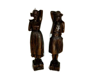 French breton Pair Corbels Hand Carved Wood Architectural reclaimed Figurines Antique Figurines