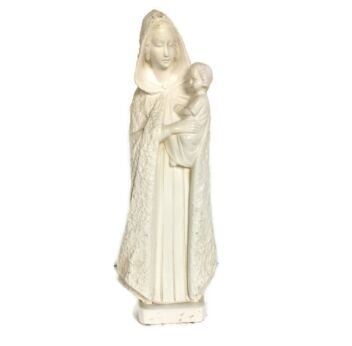 Small art deco antique Statue figurine Our lady Madonna Virgin mary with Infant plaster