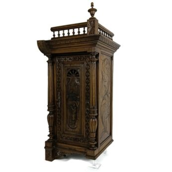 Stunning Antique Corner Cabinet Hand Carved Wood French Breton for left corner WOW