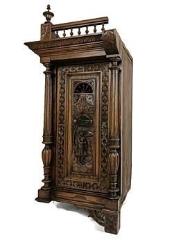 Stunning Antique Corner Cabinet Hand Carved Wood French Breton for right corner WOW