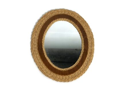 Rattan Oval Mirror Vintage Hallway bathroom Japandi style 