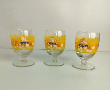 collection of 3 French Ricard Glasses Pastis Apero France Collector HTF Feel sunny 