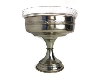 Vintage  Etched glass Aluminium  Communion dish Bowl Centerpiece Ciborium Tray  Catholic Church