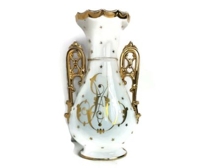 Antique Vase Porcelain Vieux Paris Bruxelles style fan flair vase gold gilded 