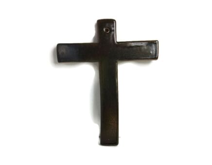 Vintage Brown ceramic Crucifix Cross wall hanging Christianity Religious