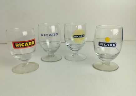 collection of 4 different French Ricard Glasses Pastis Apero France Collector HTF vintage