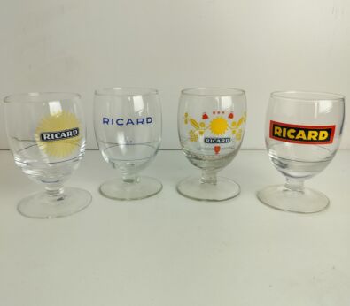 collection of 4 French Ricard Glasses Pastis Apero France Collector HTF  4 different glasses