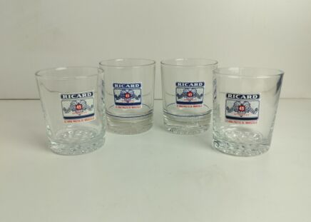 collection of 4  French Ricard Glasses Pastis Apero France Collector HTF vintage whisky style