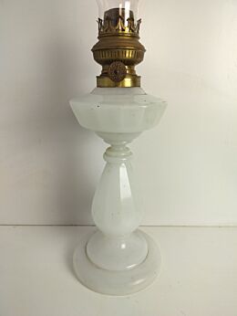 Antique L&B LB oil lamp Brass Lempereur et Brevette Belgium  Opaline White glass