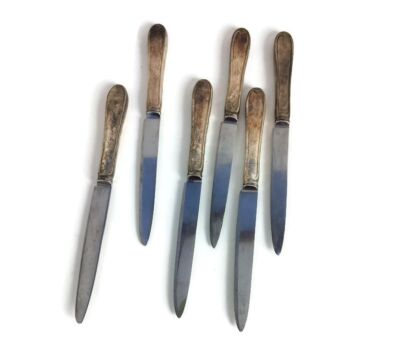 set of 6 Antique Art Deco Knives Silver Plated Christofle France 