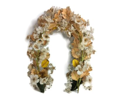 Antique Bridal Wedding Silk Flowers Ormolu Wreath Boucquet 19th century