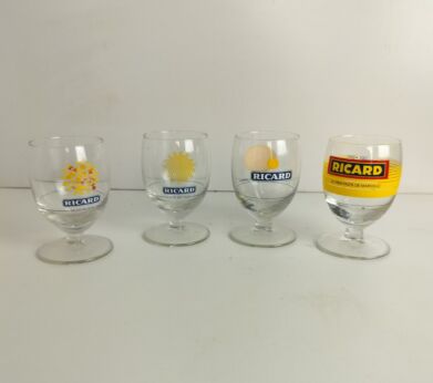 collection of 4 different French Ricard Glasses Pastis Apero France Collector HTF  