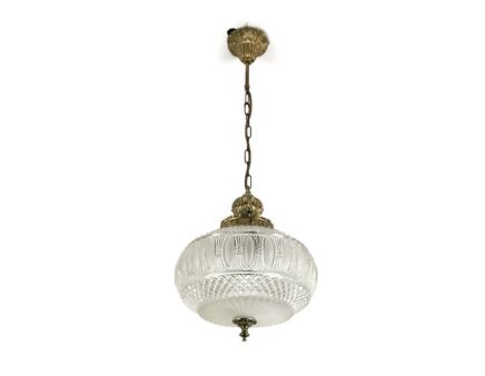 Brass  clear art Glass Pendant Ceiling Fixture Vintage 1 light Chandelier hallway  