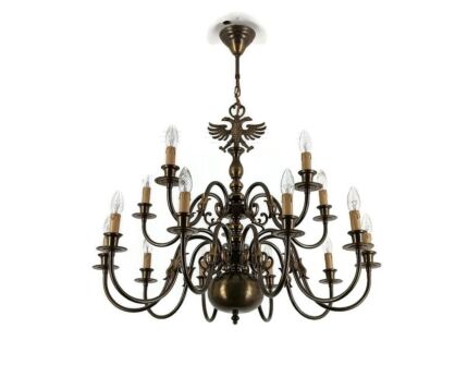 Flemish Dutch Double Chandelier 15 Arms Lights Brass   Eagle fish  barn farmhouse style vintage