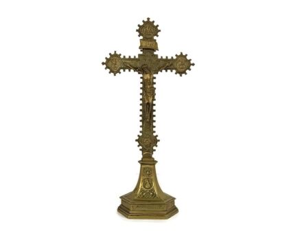 Ornate Brass Vintage Standing Altar Table Crucifix Cross Gothic Style Apostles Gorgeous