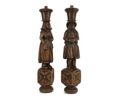 Large Antique Hand carved wooden Trims Breton figures couple France Reclaimed Architectural corbels