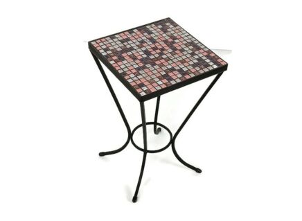 Small vintage side occasional table wrought iron, mosaic ceramic tiles funky 