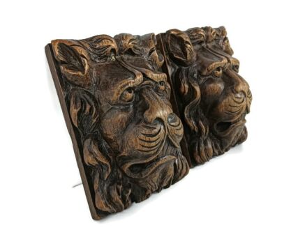 Large antique hand carved wooden corbels trims pediments Lions architectural reclaimed wow