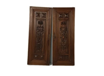 Pair Antique French hand Carved Wood Door Panels Reclaimed Architectural dragons