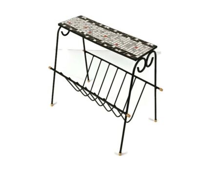 Vintage wrought iron Mid Century Magazine Rack Newspaper Basket Side Table Mosaic Tiles 