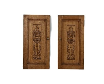 Pair wooden Door Panels antique carved wood reclaimed architectural salvaged 