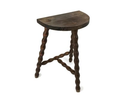 Antique Milking Stool Bench  Pedestal Barn Country style wood  bobbin legs half moon top