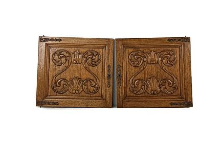 Pair Antique hand Carved Wood Door Panels  Architectural salvaged reclaimed 