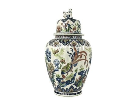 Boch freres Vase  urn Vieux Rhodes Hand Painted marked Belgium vintage foo dog