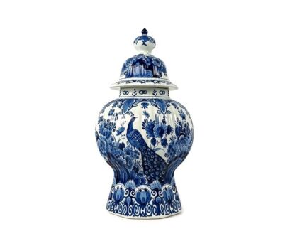 De Porceleyne fles Marked Delft blue Urn lidded vase Pheasant blue white vintage