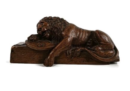 antique Hand carved wooden wood French Lion figurine carving sculpture 19th century