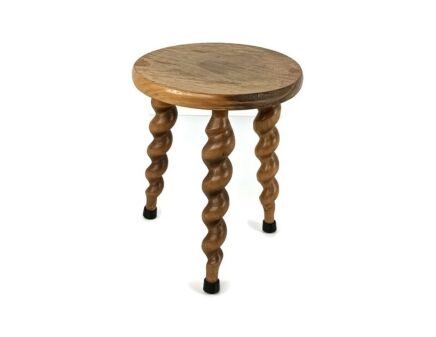 antique small hand carved wooden barley twist rare milking stool pedestal farmhouse style