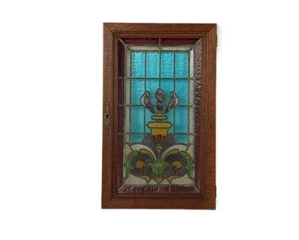 Antique Leaded Glass hand Carved Wooden Door Panel Reclaimed Architectural gorgeous